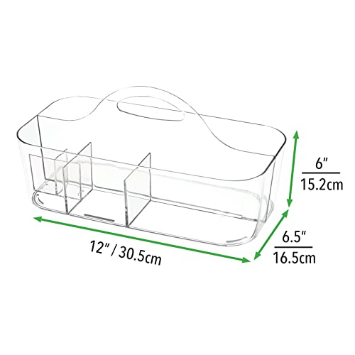 mDesign Plastic Portable Nursery Storage Organizer Caddy Tote - Divided Basket Bin with Handle - Holds Bottles, Spoons, Bibs, Pacifiers, Diapers, Wipes, Baby Lotion, Lumiere Collection, 2 Pack - Clear