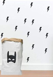 lightning bolt stickers room wall decals - black lightning wall stickers set of 24 - removable and reusable superhero lightning decals for kids room, nursery, playroom and bedroom