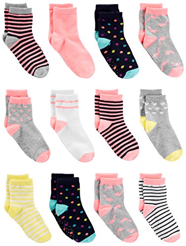 Simple Joys by Carter's Unisex Toddlers' Socks, 12 Pairs, Stripe/Dots, 4-5T