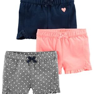 Simple Joys by Carter's Toddler Girls' Knit Shorts, Pack of 3, Pink/Grey/Navy, 2T