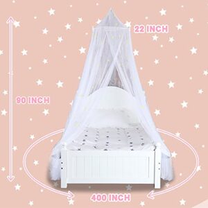 Bed Canopy for Girls with Glowing Stars in The Dark, White Princess Bed Curtain for Baby Crib, Kids Bed & Toddler Bed, Twin, Full & Queen Bed, Mosquito Net Canopy for Girl Room, Fire Retardant Fabric