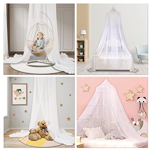 Bed Canopy for Girls with Glowing Stars in The Dark, White Princess Bed Curtain for Baby Crib, Kids Bed & Toddler Bed, Twin, Full & Queen Bed, Mosquito Net Canopy for Girl Room, Fire Retardant Fabric