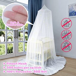 Bed Canopy for Girls with Glowing Stars in The Dark, White Princess Bed Curtain for Baby Crib, Kids Bed & Toddler Bed, Twin, Full & Queen Bed, Mosquito Net Canopy for Girl Room, Fire Retardant Fabric