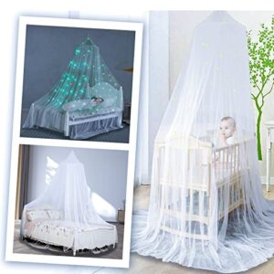 Bed Canopy for Girls with Glowing Stars in The Dark, White Princess Bed Curtain for Baby Crib, Kids Bed & Toddler Bed, Twin, Full & Queen Bed, Mosquito Net Canopy for Girl Room, Fire Retardant Fabric