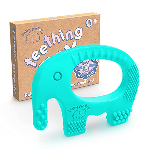 BABY ELEFUN Teething Toy Ring, Effective & Easy to Hold BPA Free Silicone Elephant Teethers with Gift Package, Teether Rings Toys Best for Babies 0-6, 6-12 Months, Infant Boys & Girls, Baby Shower