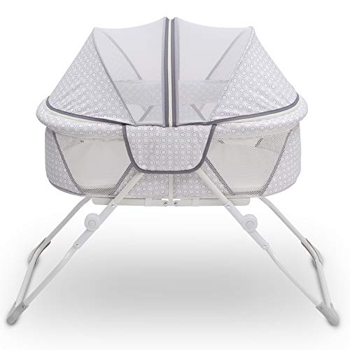 Delta Children EZ Fold Ultra Compact Travel Bedside Bassinet - Folding Portable Crib with Removable Canopy, Inner Circle