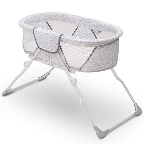 Delta Children EZ Fold Ultra Compact Travel Bedside Bassinet - Folding Portable Crib with Removable Canopy, Inner Circle