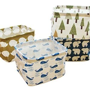 4 Pack Canvas Storage Basket Bins, Home Decor Organizers Bag for Adult Makeup, Baby Toys Liners, Books (4 pack, Tree,bear,hedgehog,whale)