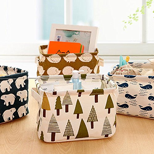 4 Pack Canvas Storage Basket Bins, Home Decor Organizers Bag for Adult Makeup, Baby Toys Liners, Books (4 pack, Tree,bear,hedgehog,whale)