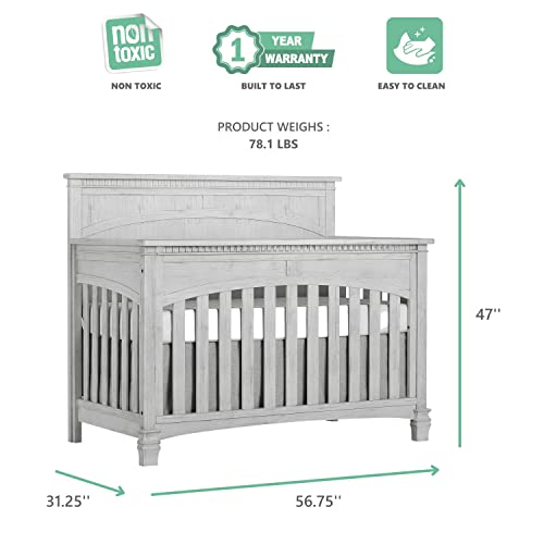 Dream On Me Evolur Santa Fe 5-in-1 Convertible Crib in Antique Mist, Greenguard Gold Certified, Features 3 Mattress Heights, Wooden Nursery and Bedroom Furniture, Baby Crib