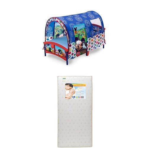 Delta Children Toddler Tent Bed, Disney Mickey Mouse with Twinkle Stars Crib & Toddler Mattress