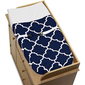 navy blue and white modern changing pad cover for trellis lattice collection by sweet jojo designs