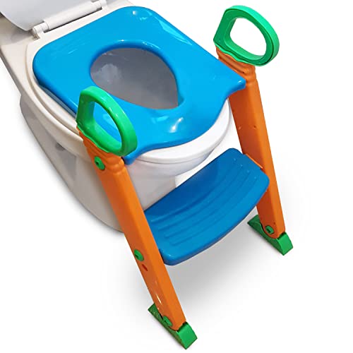 Alayna Potty Training Seat with Ladder & Upgraded Splashguard - Toilet Step Stool for Kids Toddlers w/Handles. Sturdy, Safe & Adjustable Height, Anti Slip Pads. Easy Fold Trainer for Boys Girls Baby