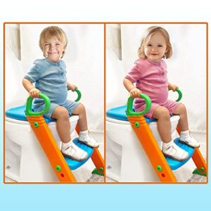 Alayna Potty Training Seat with Ladder & Upgraded Splashguard - Toilet Step Stool for Kids Toddlers w/Handles. Sturdy, Safe & Adjustable Height, Anti Slip Pads. Easy Fold Trainer for Boys Girls Baby