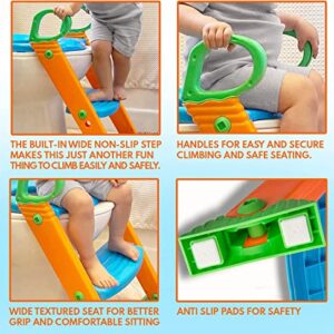 Alayna Potty Training Seat with Ladder & Upgraded Splashguard - Toilet Step Stool for Kids Toddlers w/Handles. Sturdy, Safe & Adjustable Height, Anti Slip Pads. Easy Fold Trainer for Boys Girls Baby