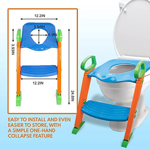 Alayna Potty Training Seat with Ladder & Upgraded Splashguard - Toilet Step Stool for Kids Toddlers w/Handles. Sturdy, Safe & Adjustable Height, Anti Slip Pads. Easy Fold Trainer for Boys Girls Baby