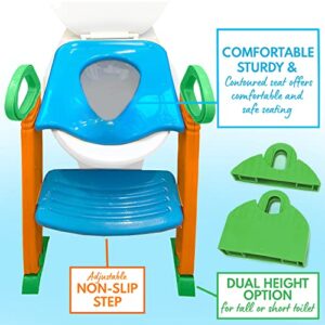 Alayna Potty Training Seat with Ladder & Upgraded Splashguard - Toilet Step Stool for Kids Toddlers w/Handles. Sturdy, Safe & Adjustable Height, Anti Slip Pads. Easy Fold Trainer for Boys Girls Baby