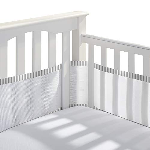 BreathableBaby Breathable Mesh Crib Liner – Classic Collection – White with Charcoal Seersucker – Fits Full-Size Four-Sided Slatted and Solid Back Cribs – Anti-Bumper