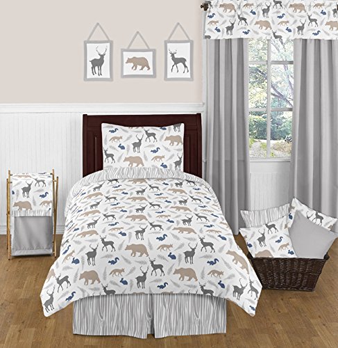 Sweet Jojo Designs Baby Children Kids Clothes Laundry Hamper for Blue Grey and White Woodland Animals Bedding Set