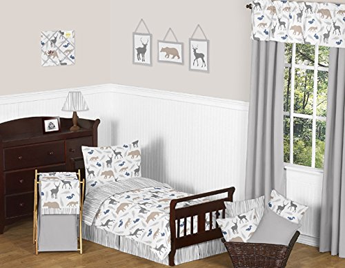 Sweet Jojo Designs Baby Children Kids Clothes Laundry Hamper for Blue Grey and White Woodland Animals Bedding Set