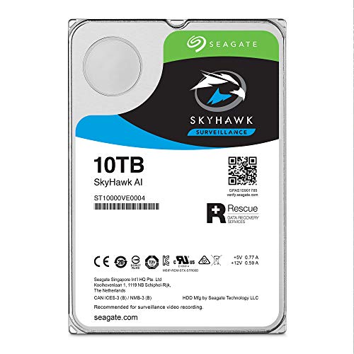 Seagate Skyhawk AI 10TB Surveillance Internal Hard Drive HDD–3.5 Inch SATA 6Gb/s 256MB Cache for DVR NVR Security Camera System with Drive Health Management-Frustration Free Packaging (ST10000VE0004)