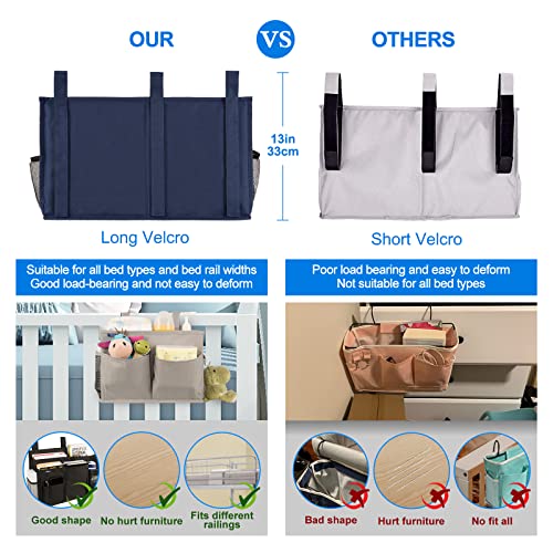 Surblue Bedside Caddy Hanging Bed Organizer Storage Bag Pocket for Bunk and Hospital Beds, College Dorm Rooms Baby Bed Rails, Camp 8 Pockets, (Large, Blue)