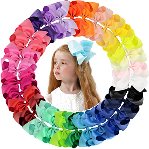 30PCS Big 6 Inch Hair Bows for Girls Grosgrain Ribbon Toddler Hair Accessories with Alligator Clips for Toddlers Baby Girls Kids Teens