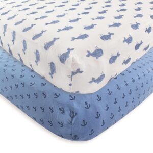 hudson baby unisex baby cotton fitted crib sheet, whale, one size