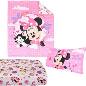 Disney Minnie Mouse Toddler Bed, Microfiber Bedsheet Set for Toddler, 3 Pcs Bedding Set - 52" x 28"