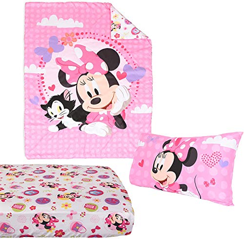 Disney Minnie Mouse Toddler Bed, Microfiber Bedsheet Set for Toddler, 3 Pcs Bedding Set - 52" x 28"