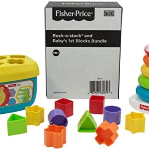 Fisher-Price Infant Gift Set with Baby’s First Blocks (10 Shapes) and Rock-a-Stack Ring Stacking Toy for Ages 6+ Months (Amazon Exclusive)