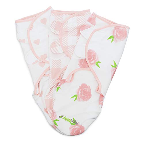 Baby Girl Swaddle Blanket Adjustable Wrap Set Size Small/Medium, 0-3 Months - 3 Pack - Pink Peony, Pink Heart, Pink Buffalo Plaid - Newborn Swaddle, Baby Swaddles by Ziggy Baby