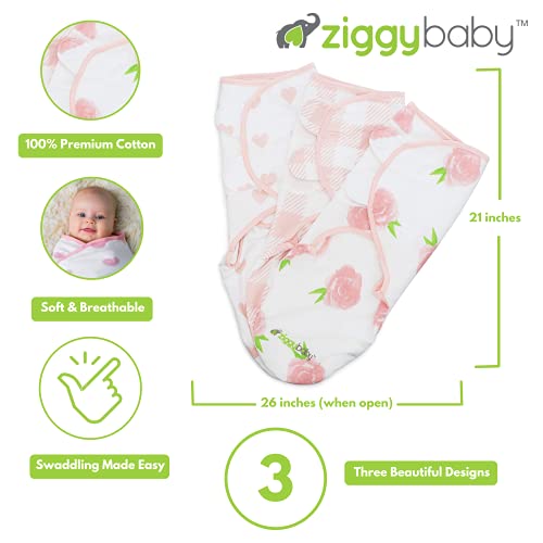 Baby Girl Swaddle Blanket Adjustable Wrap Set Size Small/Medium, 0-3 Months - 3 Pack - Pink Peony, Pink Heart, Pink Buffalo Plaid - Newborn Swaddle, Baby Swaddles by Ziggy Baby