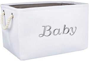 apple pie order baby basket girl or boy. nursery organizer and storage. white storage bin with gray embroidery. decorative storage box for baby things, toys, baby hamper. cute basket for baby gift.