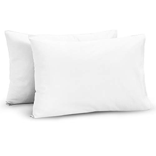 TILLYOU Cotton Toddler Pillowcases - 2 Pack Super Soft Kids Travel Pillow Cases Envelope Closure for Boys Girls, 14x20 Inches, White