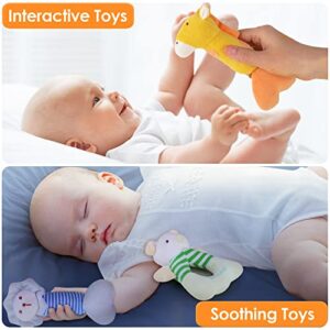 iPlay, iLearn 4 Plush Baby Soft Rattle Toys, Hand Grab Sensory Shaker, Farm Stuffed Animal Set, Infant Easter Basket Girls, Unique Newborn Shower Gifts for 2 3 6 9 12 18 Month 1 Year Old Boys Toddlers