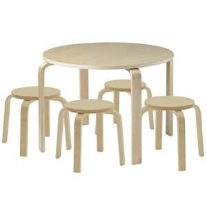 ecr4kids bentwood round table and stool set, children's furniture, natural, 5-piece