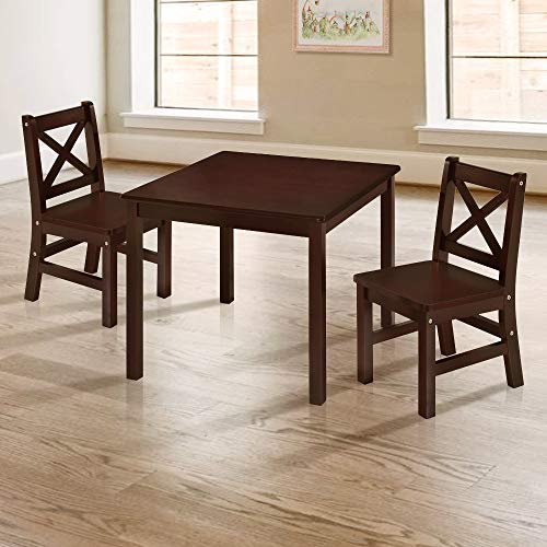 eHemco Solid Hard Wood Kids Table and Chair Set (2 Chairs Included), Espresso, 3 Piece Set