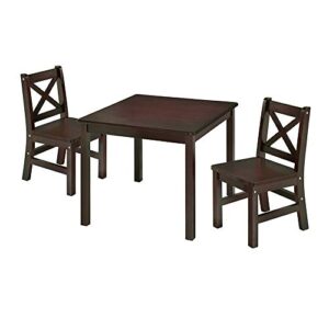 eHemco Solid Hard Wood Kids Table and Chair Set (2 Chairs Included), Espresso, 3 Piece Set