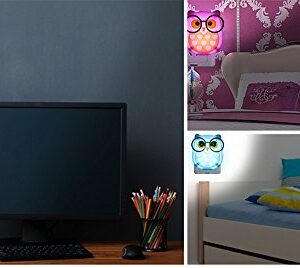 FuWinet 2 PCS Owl LED Plug in Night Light for Kids- Wall Lamp Take Good Care Children Sleep Light Sensor Auto Controlled Nightlights for Baby Nursing (Blue+Pink)