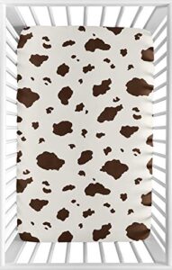 sweet jojo designs brown cow print baby boy fitted mini portable crib sheet for western wild west collection - for mini crib or pack and play only
