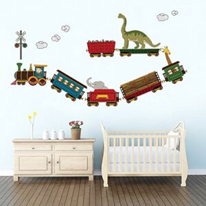decalmile animal train wall decals dinosaur elephant giraffe wall stickers removable kids room wall decor for baby nursery childrens bedroom playroom