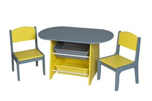 gift mark childrens two 2 plastic bins table and chairs, gray/yellow