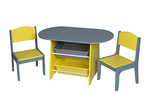 Gift Mark Childrens Two 2 Plastic Bins Table and Chairs, Gray/Yellow