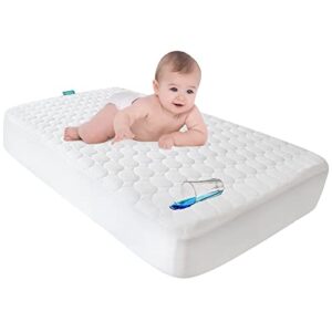 crib mattress protector pad waterproof, toddler waterproof crib mattress protector cover, machine washable & dryer fit baby toddler bed mattress protector (standard size 52” x 28”)