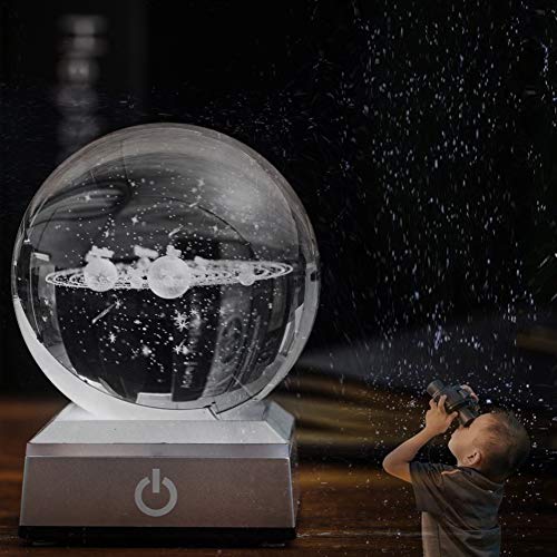 ERWEI 3D Solar System Model Crystal Ball 3.15" Laser Engraved Universe Planets Globe with Led Light Base Science Astronomy Gifts Educational Space Gift Kids Solar System Toys