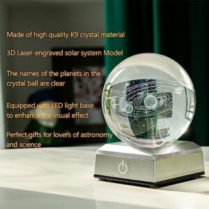 ERWEI 3D Solar System Model Crystal Ball 3.15" Laser Engraved Universe Planets Globe with Led Light Base Science Astronomy Gifts Educational Space Gift Kids Solar System Toys