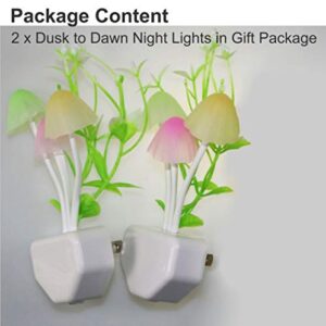 AUSAYE 2 Pack LED Sensor Night Light Plug-in NightLight Color Changing Lamp Mushroom Decor, Mini Cute Night Lights for Kids Adults Bedroom,Toilet, Bathroom, Stairs, Kitchen, Hallway