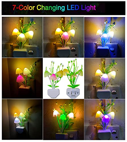 AUSAYE 2 Pack LED Sensor Night Light Plug-in NightLight Color Changing Lamp Mushroom Decor, Mini Cute Night Lights for Kids Adults Bedroom,Toilet, Bathroom, Stairs, Kitchen, Hallway