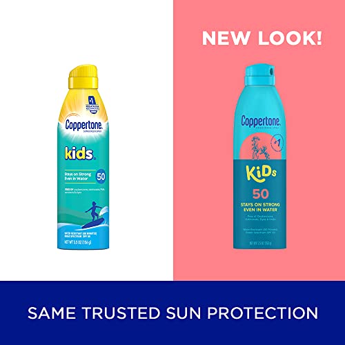 Coppertone Kids Sunscreen Spray, SPF 50 Sunscreen for Kids, Water Resistant Broad Spectrum Sunscreen Spray, 5.5 Oz, Pack of 3